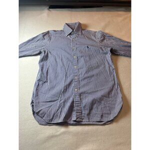 Ralph Lauren Mens Blue & White Striped Cotton Button-Down Shirt Size 15.5